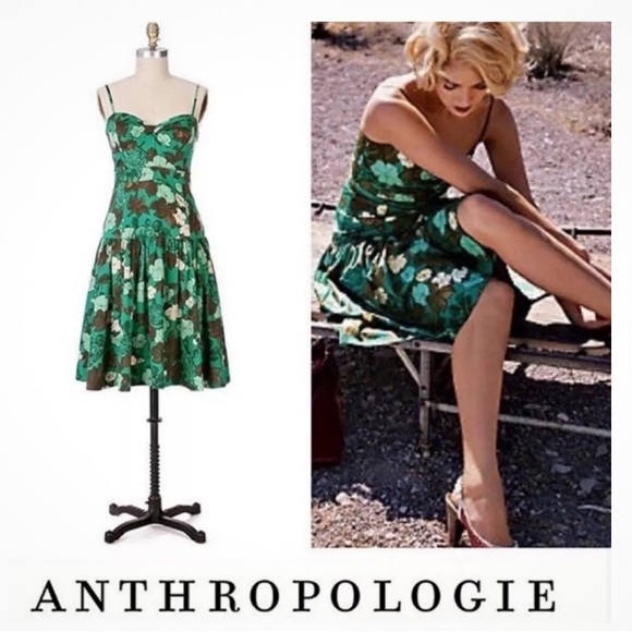 Anthropologie Dresses & Skirts - Moulinette de Soeurs Anthropologie green floral sleeveless sundress / 2 / EUC